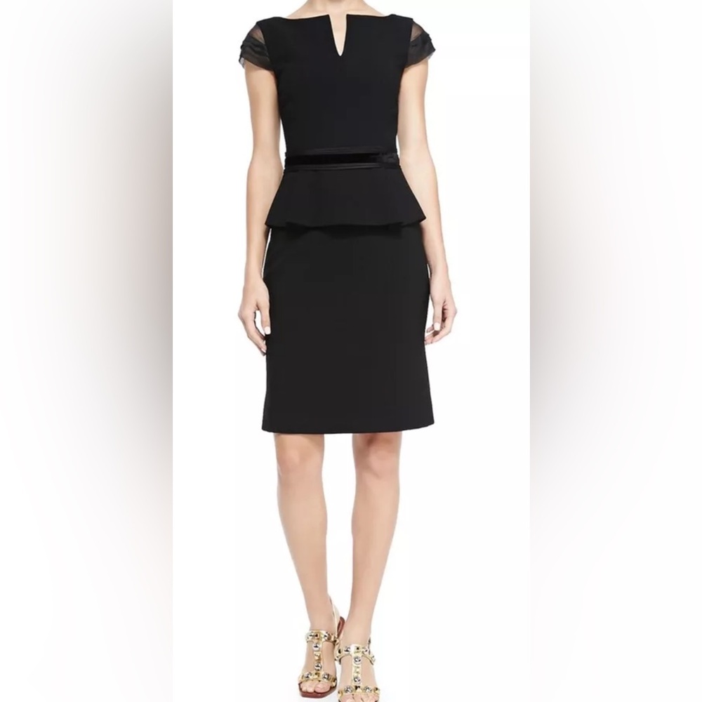 Tory Burch Black Ashley Cap-Sleeve Peplum Cocktail Pencil Dress Sz 6